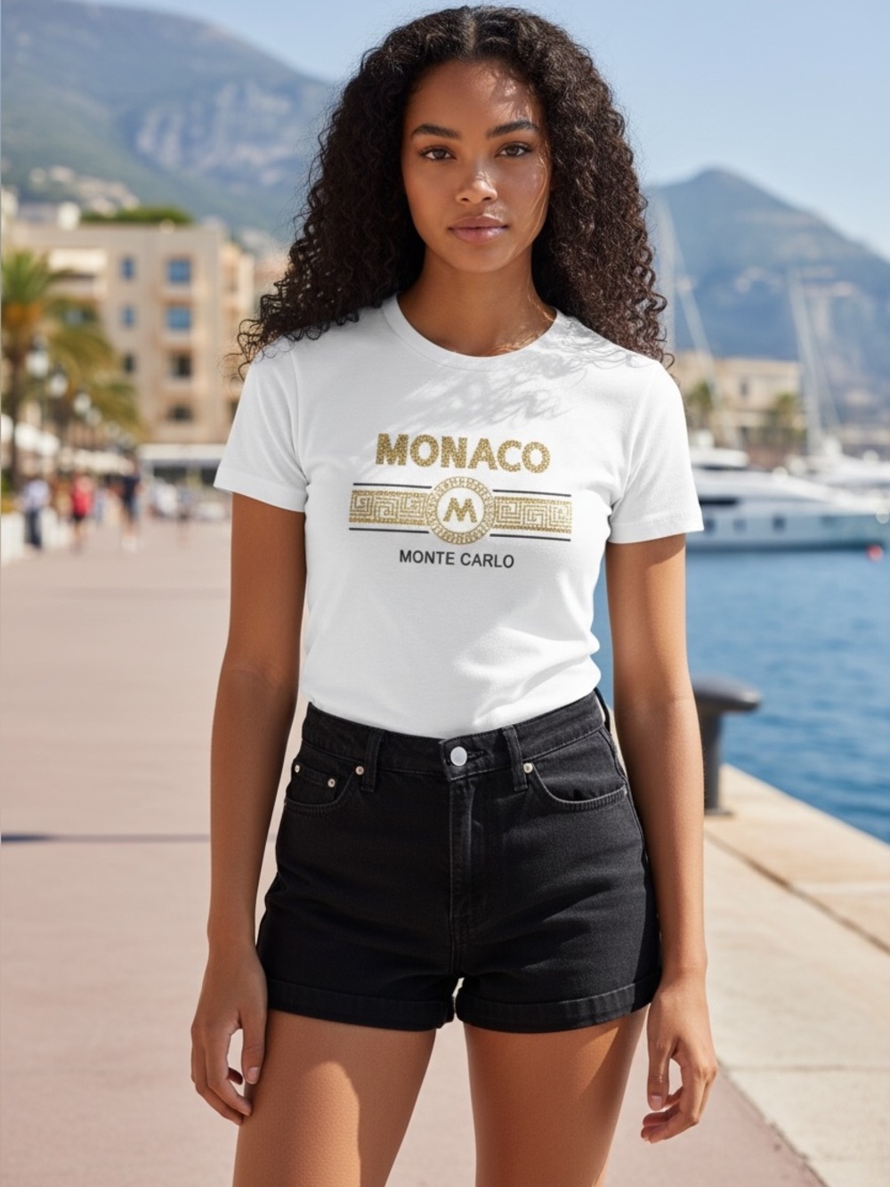 Attitude Paris Monaco Monte Carlo Gold Graphic Crewneck Tee - Women
